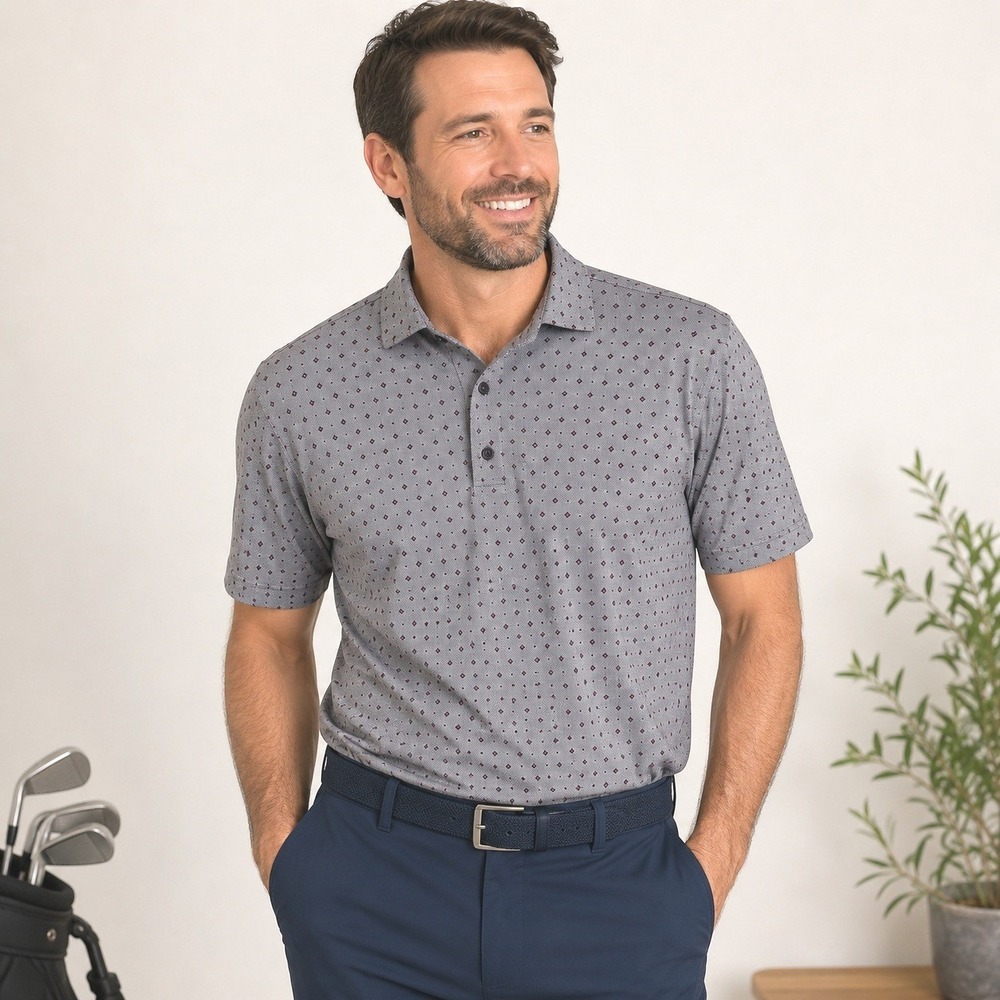 FootJoy Medium‎ Gray Geometric Print Golf Polo Performance Shirt Short Sleeve